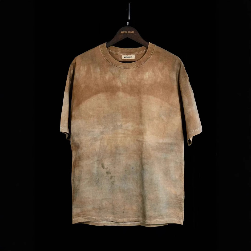 2025 transfronterizo dibujado a mano camiseta de mangas cortas hombre lavado retro relajado pareja hip hop vientos casuales blusa versátil