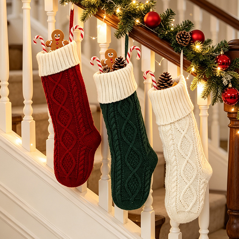 Cross-border Christmas decoration large knitted Christmas socks home fireplace accessories Christmas socks candy gift bags