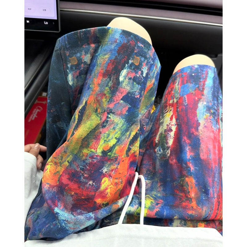 Splash-Ink Oil Painting Sports Shorts Men's Summer Thin Trendy American High Street Casual Mid-Length Loose Straight Five-Point Shorts