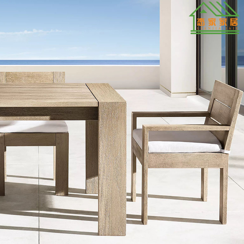 Muebles de mesa y silla de comedor de teca de estilo nórdico Patio Villa Ocio balcón restaurante protector solar a prueba de lluvia combinación de mesa y silla de madera maciza