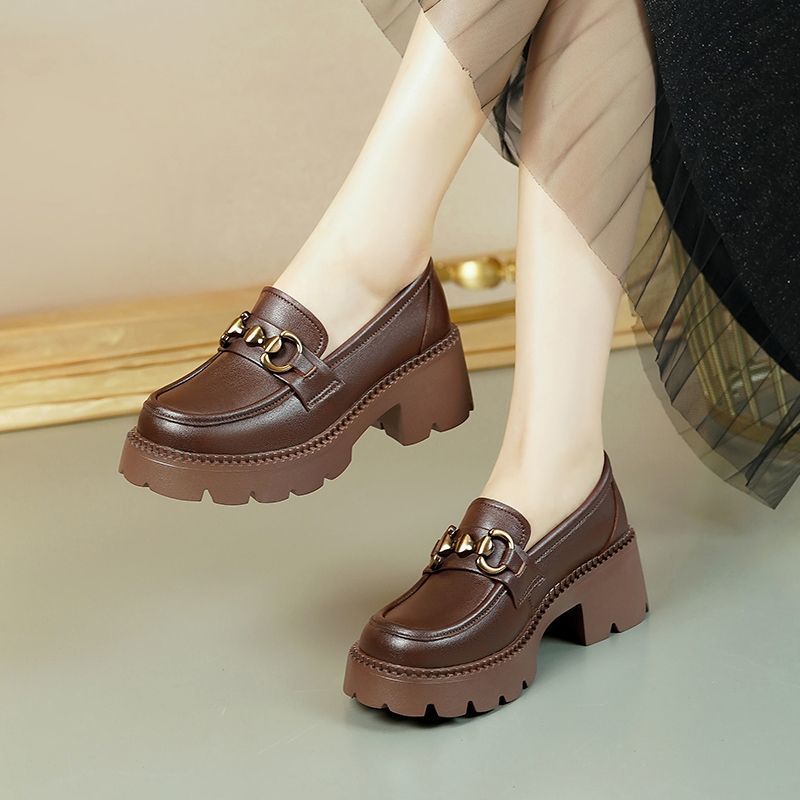 2024 zapatos de mujer de nuevo estilo, cuero suave, zapatos de cuero para estudiantes de todo fósforo, plataforma gruesa, zapatos Lefu, estilo británico, zapatos de un solo pedal