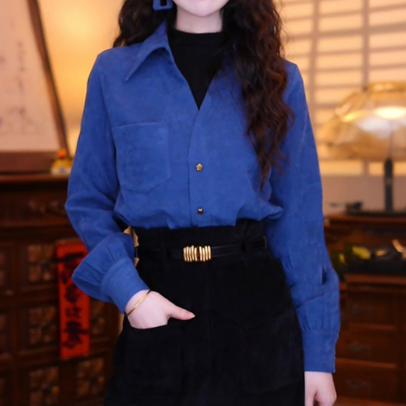 2025 Winter New Design Women's Faux Two-Piece Shirt, Hong Kong Style Retro Fashion Versatile Turn-Down Collar Long Sleeve Top 2025 Winter New Design Women's Faux Two-Piece Shirt, Hong Kong Style Retro Fashion Versatile Turn-Down Collar Long Sleeve Top