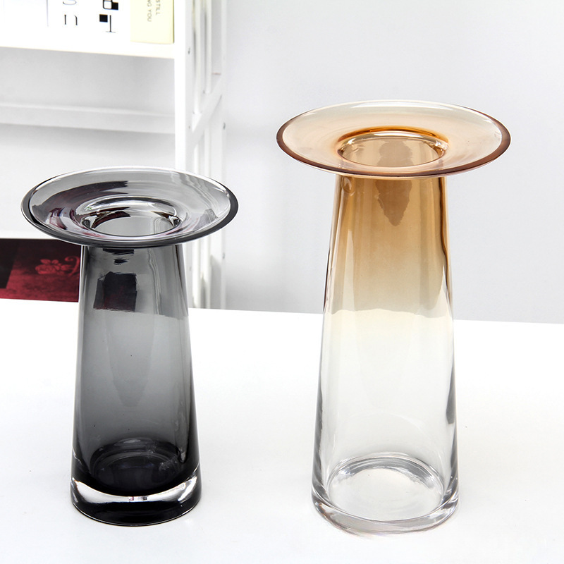 Vaso creativo nórdico simple boca plana transparente de vidrio de colores flores sala de estar agua floral botella de decoración
