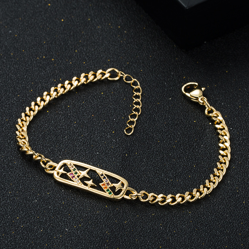 Letters Heart Shaped Lightning Copper Plated 18k Gold Micro-set Zircon Chain Bracelet Accessories display picture 2