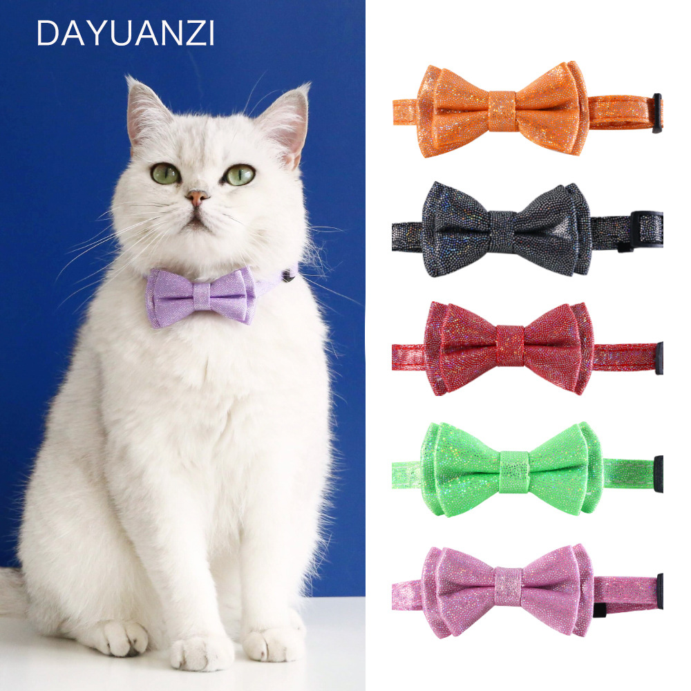 Pet Gato desmontable color caramelo sequinilla arco anti-asfixia perro conejo collar corbata collar
