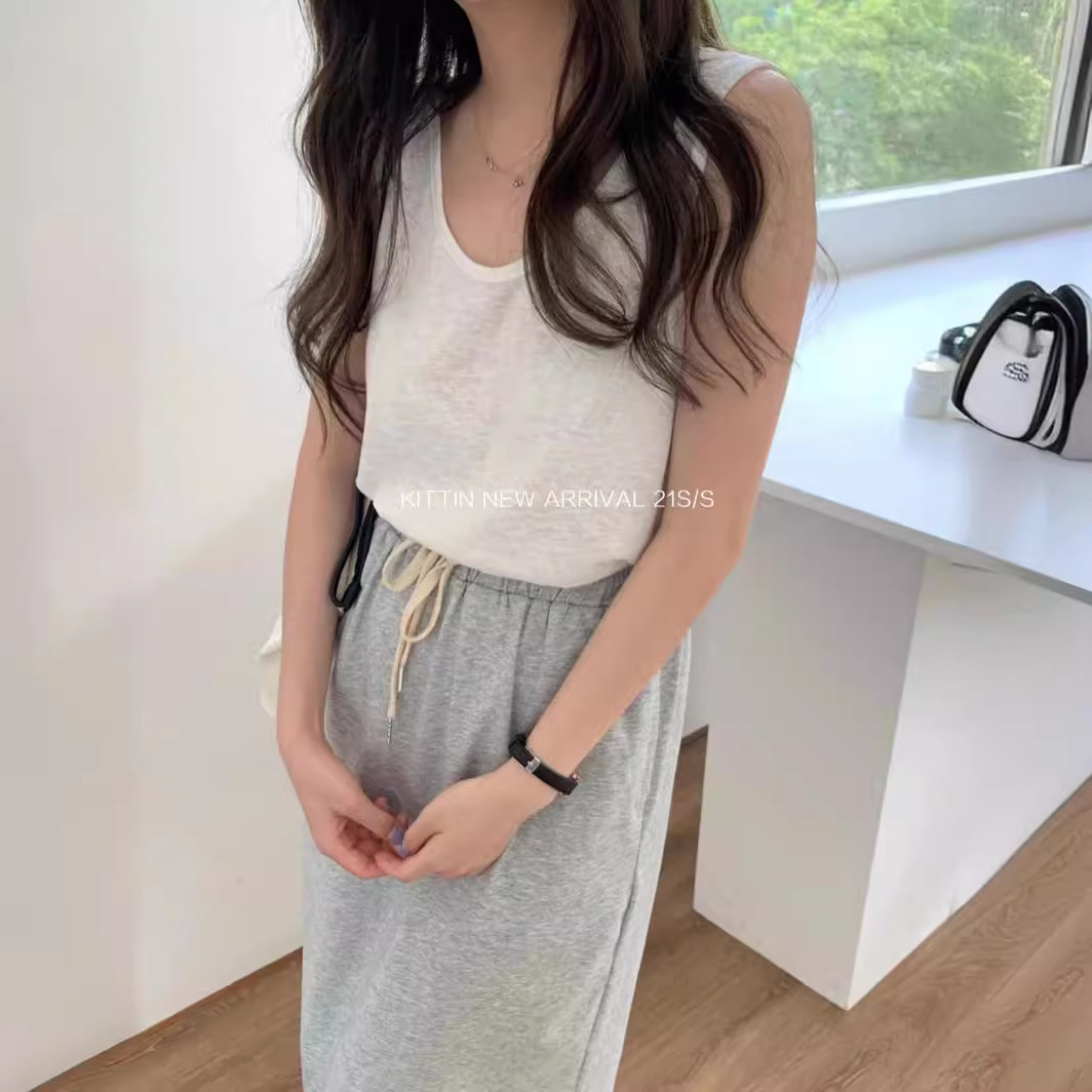 Verano perezoso chaleco de color sólido basado en la combinación de chalecos sueltos para cubrir el pecho camiseta sin mangas para mujeres