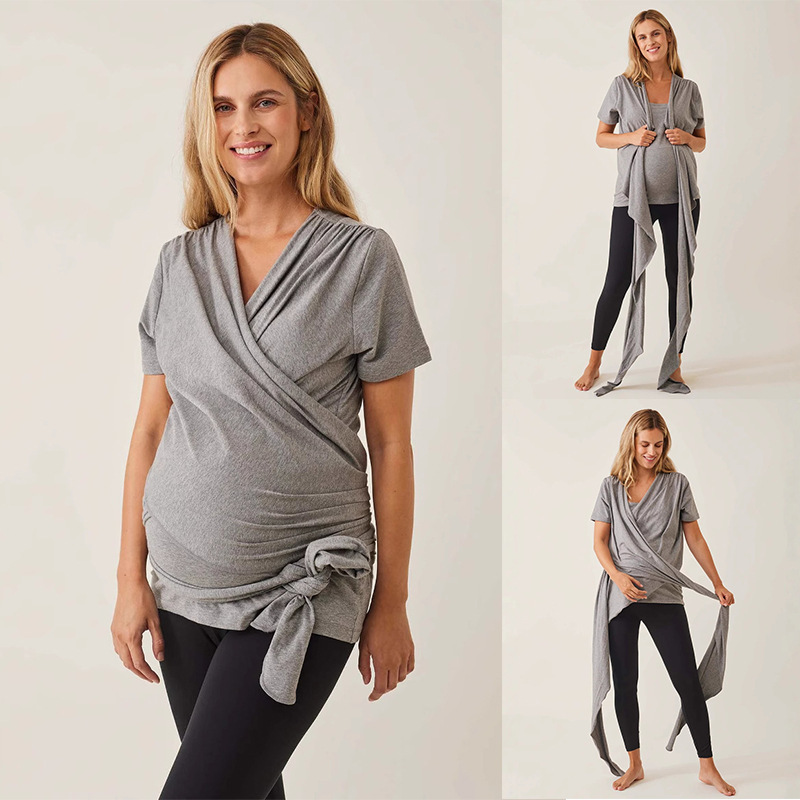 Amazon Independent Site European and American Summer New Kangaroo Mother Short-Sleeved T-Shirt Postpartum Breastfeeding Strap Top Amazon Independent Site European and American Summer New Kangaroo Mother Short-Sleeved T-Shirt Postpartum Breastfeeding Strap Top