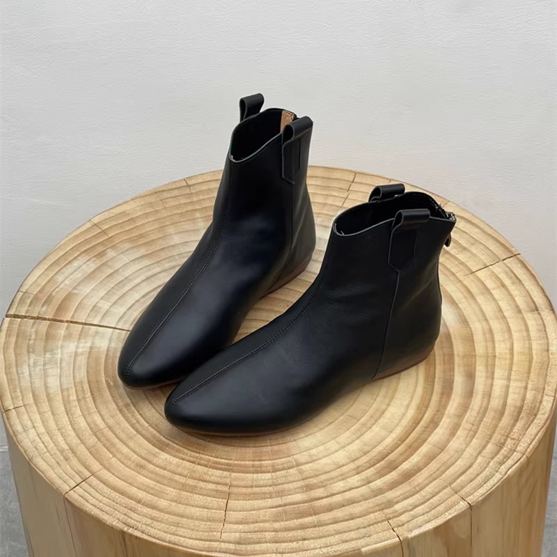 Retro Pointed Toe Ankle Boots For Women Western Style Leather_voghion.com