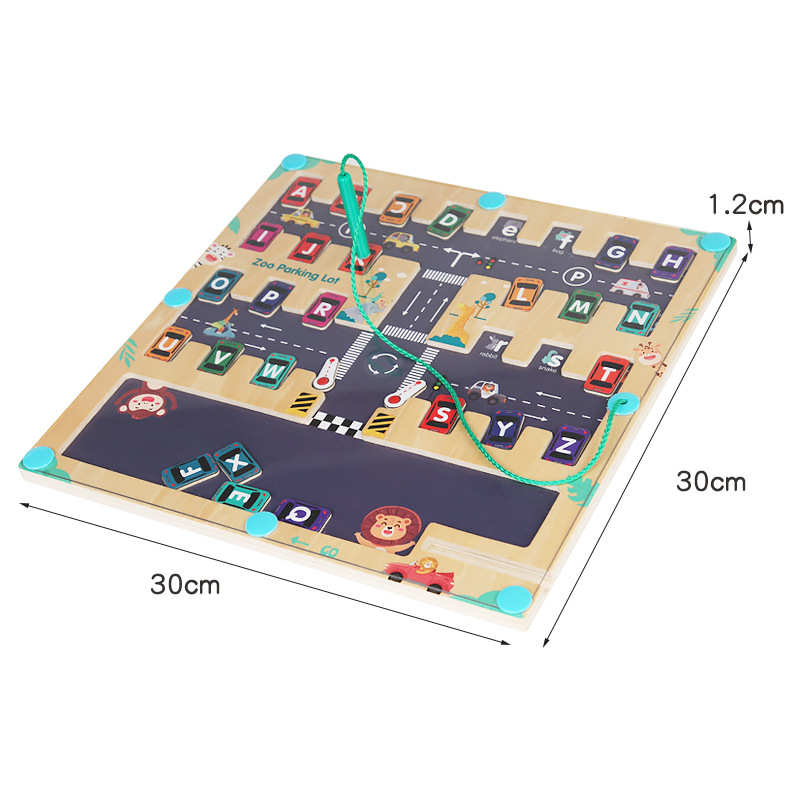 Coche de madera para niños que sale de la biblioteca para encontrar la posición carta a juego magnética palabra ortografía pluma laberinto caminar juguetes educativos