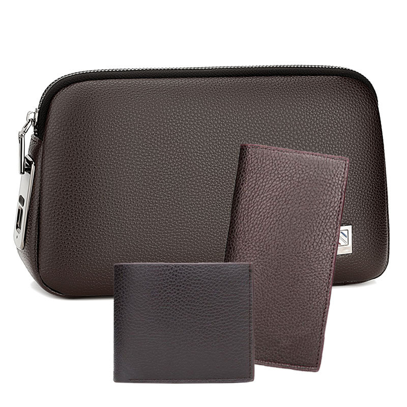 브라운 지문 잠금 핸드백 3종 세트