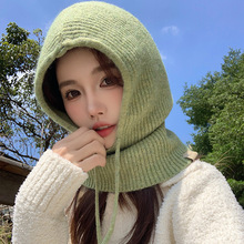 帽子女潮流韩系秋冬氛围高级感纯色显白大头围护耳围脖一体针织帽