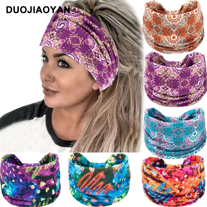 Otoño e Invierno nueva diadema de moda para mujer con estampado bohemio nudo ancho borde elástico pañuelo para la cabeza accesorios para el cabello_voghion.com