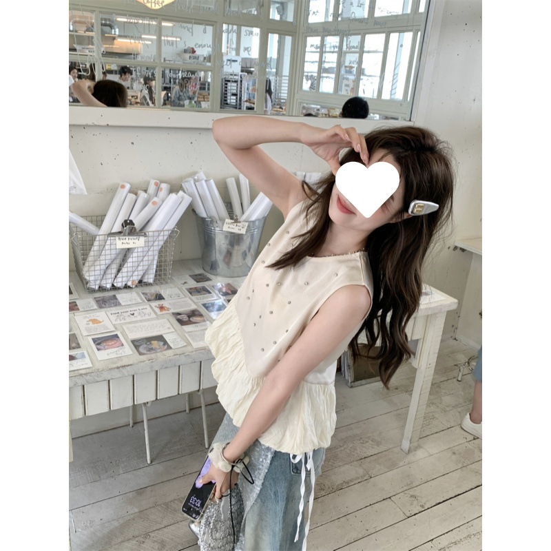 高级法式时尚甜美钉钻气质背心女夏新款宽松短款设计感裙子拼接|undefined