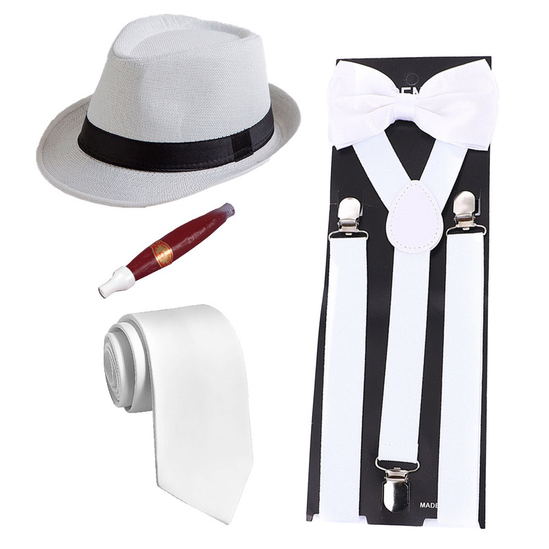 1920S Men's Prom Party Dress up Woolen Herringbone Hat Strap Tie Cigar Set 1920S Men's Prom Party Dress up Woolen Herringbone Hat Strap Tie Cigar Set