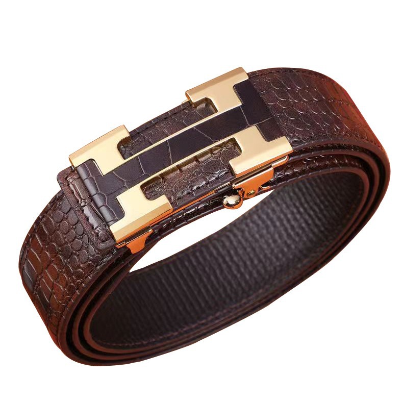 Cinturón de cuero para hombre, patrón de cocodrilo, hebilla automática sin dientes, cinturón de moda informal de negocios, cinturón para jóvenes y de mediana edad