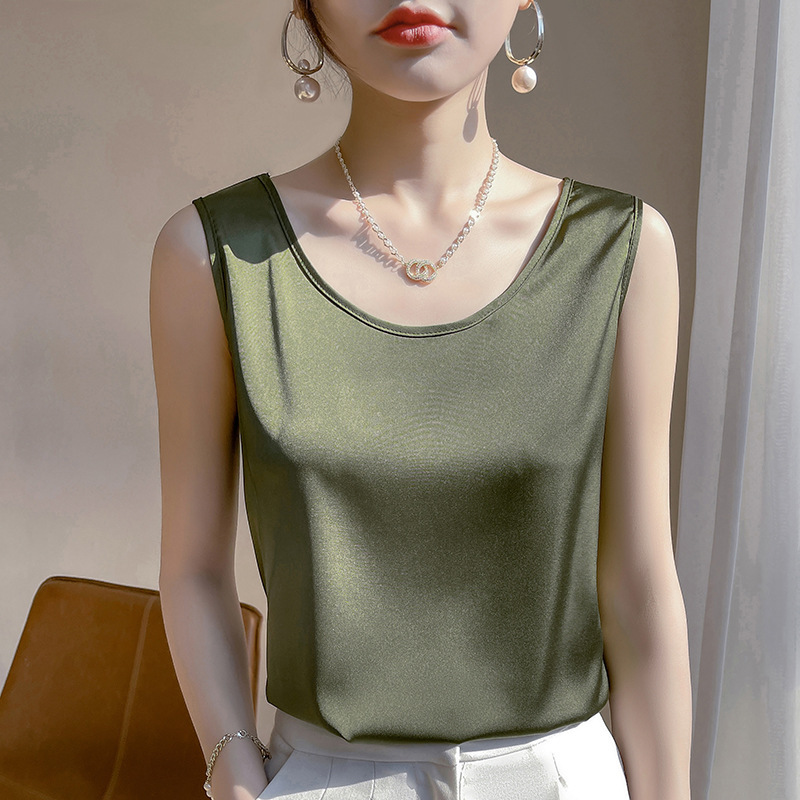 Cross-Border Round Neck Small Camisole Women's Suit Inner Wear Sleeveless Bottoming Shirt French Top 2025 Summer Summer