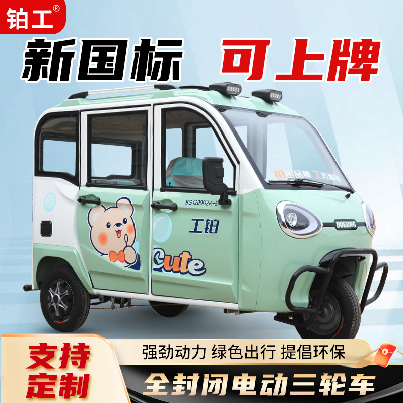 Triciclo eléctrico totalmente cerrado, caminante de edad avanzada, carro de batería, caravana, estándar nacional, tres ruedas transfronterizas