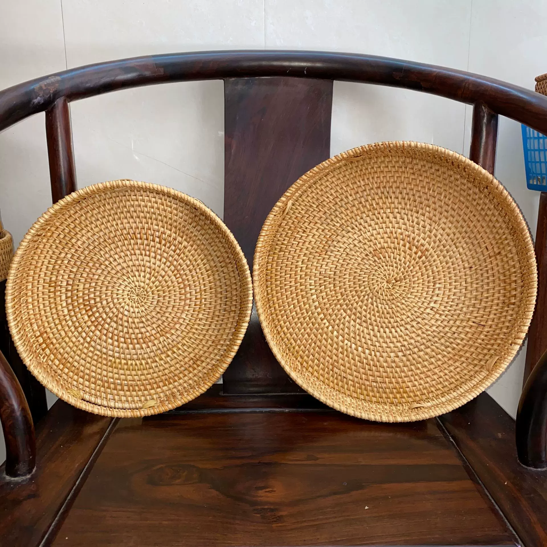 越南秋藤编织收纳水果篮 糖果零食点心盘托盘 收纳篮2件套