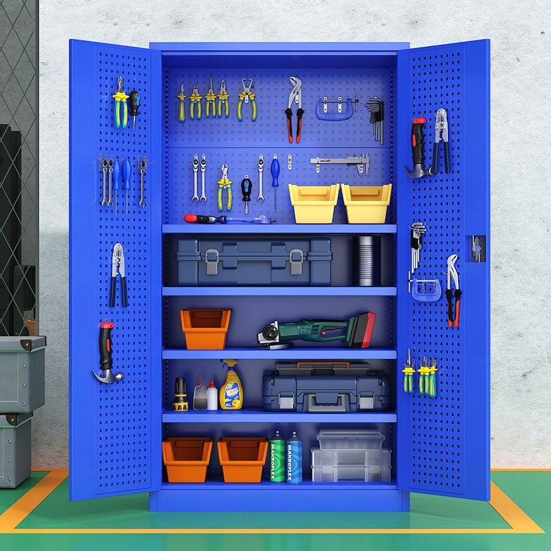 Gabinete de herramientas pesado Gabinete de hoja de hierro Taller Hardware Toolbox Doble puerta Gabinete de herramientas de seguridad Gabinete de herramientas grueso