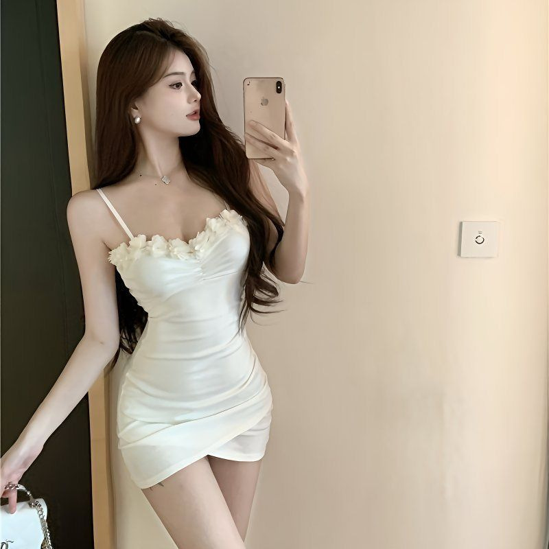 Summer Pure Desire Style French Style Three-Dimensional Flower Strapless Black Skirt with Sexy Tight Hip dress Women's Skirt