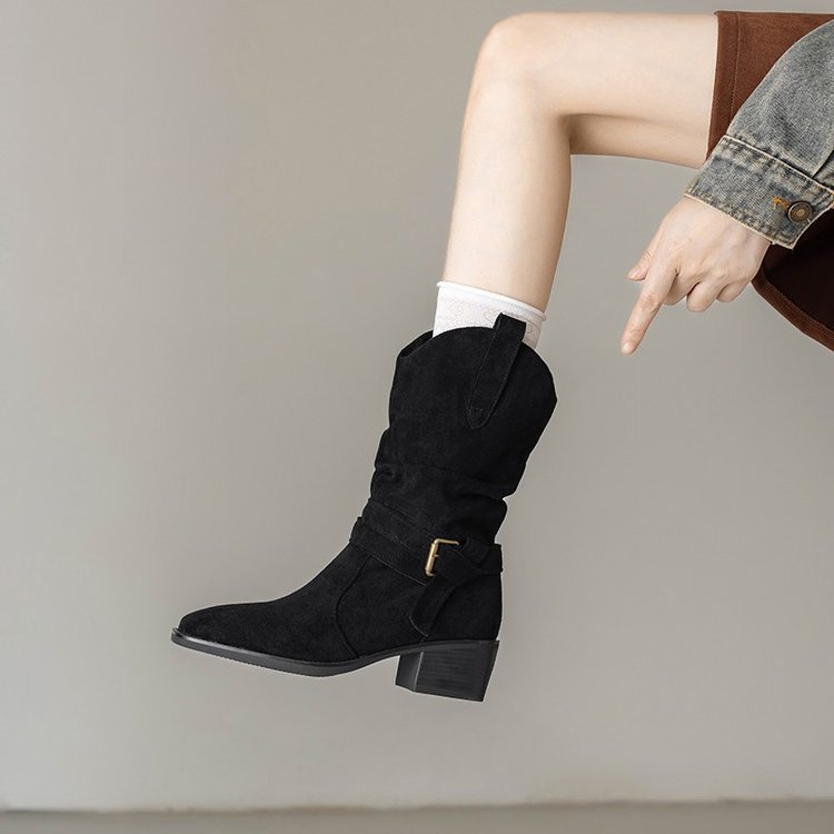 Botas de pila de gran cilindro para mujeres 2026 invierno nuevas botas cortas con botas de calentamiento de terciero botas Martin botas de talón medio grueso zapatos de mujer image 4