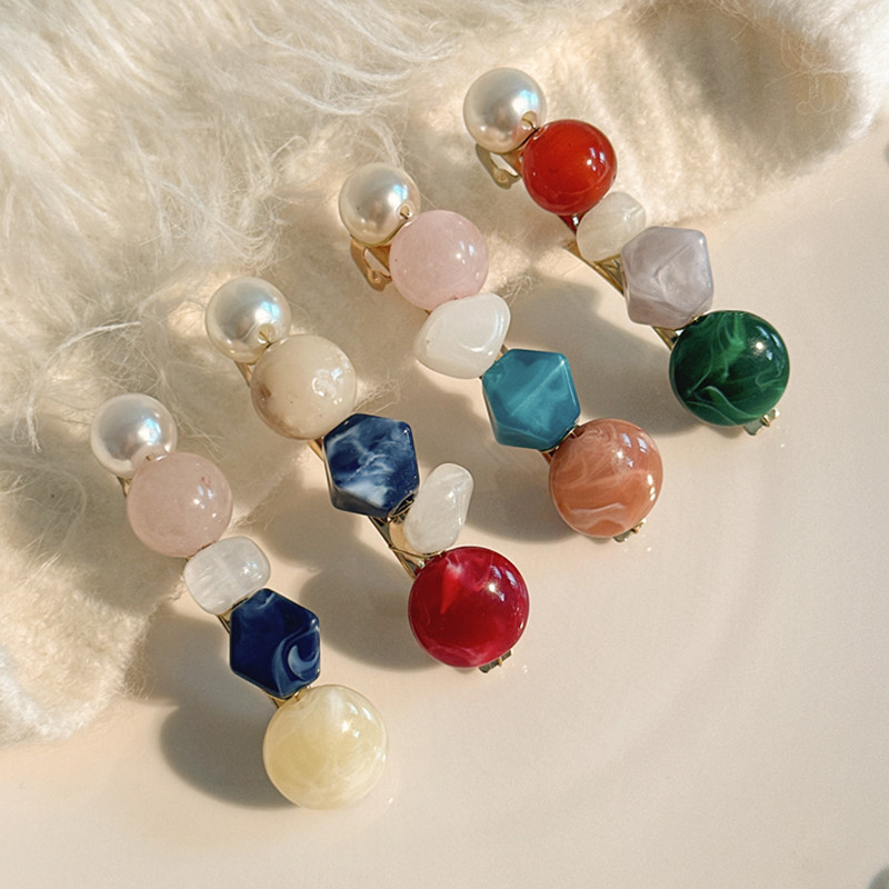 Korean Dongdaemun Pearl Gemstone Spring Clip Dopamine Girl Hairpin Hair Accessory Fringe Clip Japanese and Korean Style Hair Accessory