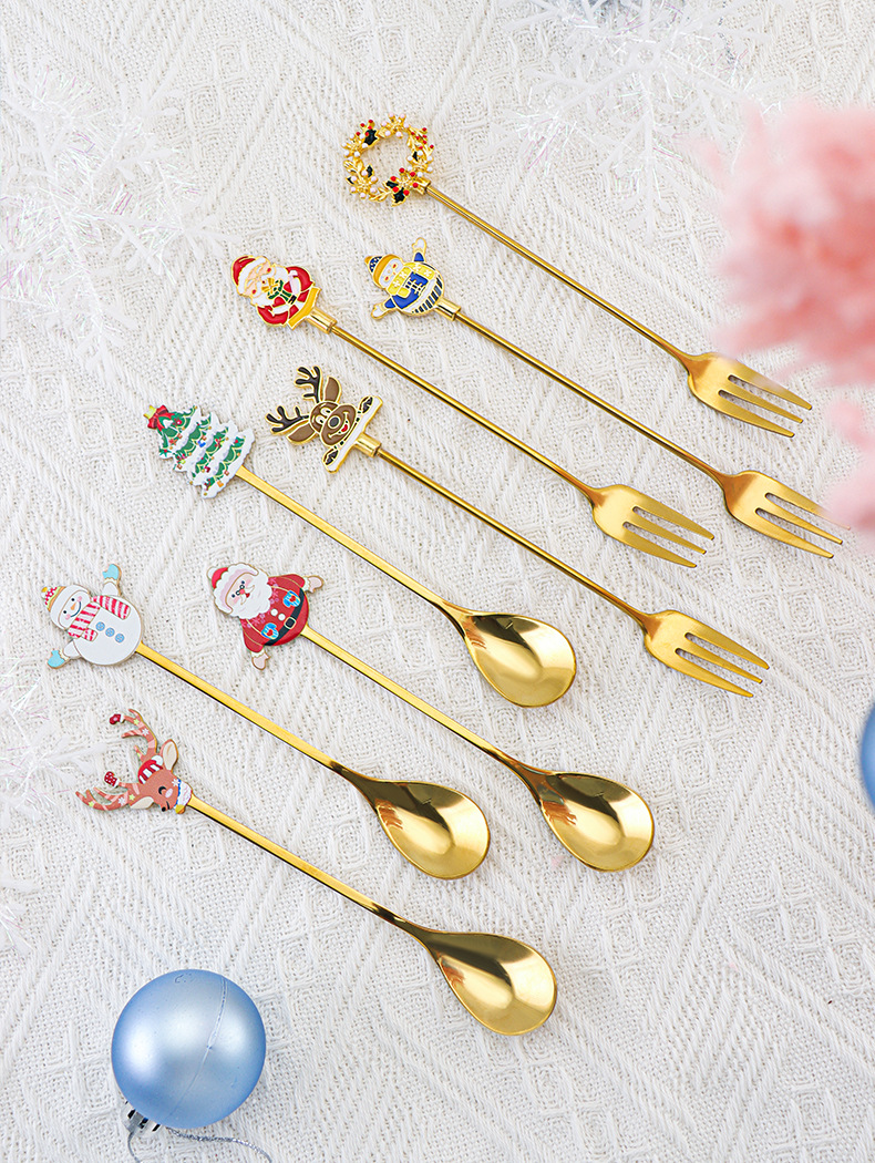 Stainless Steel Material Christmas Festival Christmas Fashion Cartoon Stainless Steel Tableware