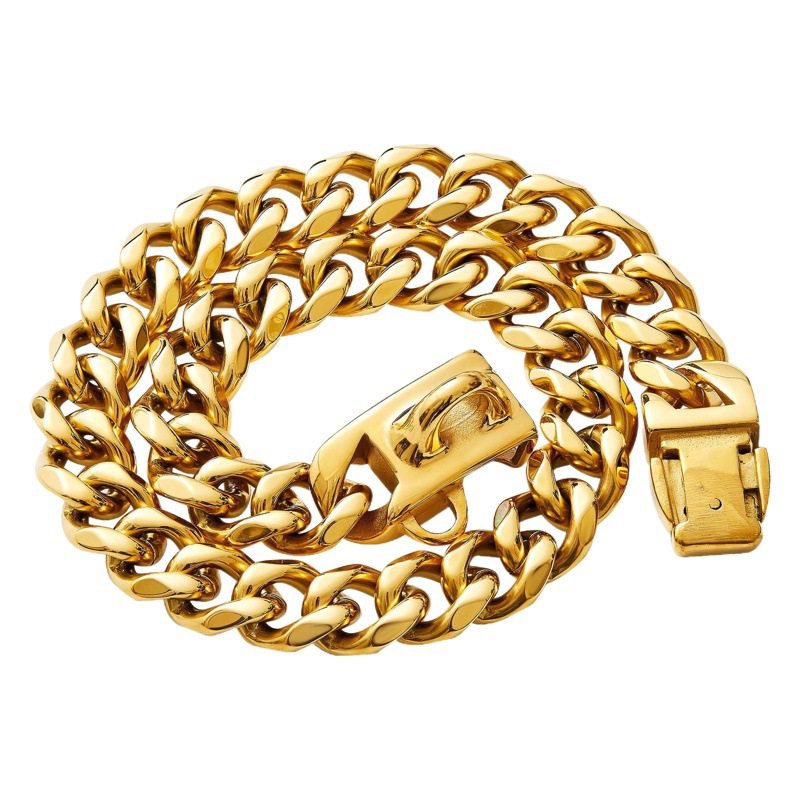 13mm Acero inoxidable Titanium cadena perro pequeño y mediano collar oro rosa Oro Negro hebilla cadena cubana