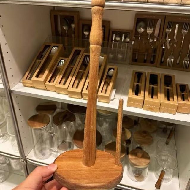 Soporte para toallas de cocina, toallitas perezosas de madera de acacia para el hogar, soporte de madera maciza, estante vertical de papel enrollado sin perforaciones creativo