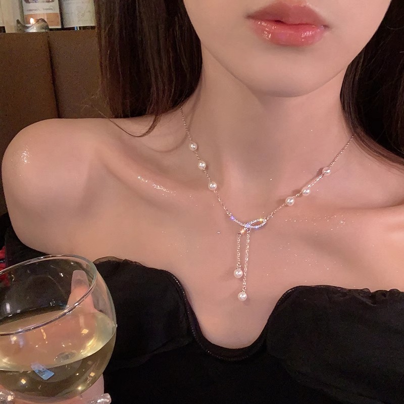Ins Necklace Women 2024 New Bow Pearl Tassel Clavicle Chain Elegant All-match Niche Accessories Jewelry