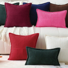 跨境亚马逊纯色条纹十字拼接玉米粒抱枕灯芯绒抱枕套沙发方形靠背