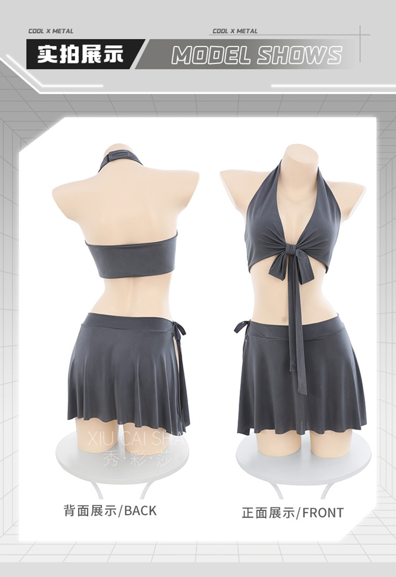 Student Uniform Roleplay Lingerie Set with Halterneck Top, Miniskirt and Crotchless Panties — detail image 15