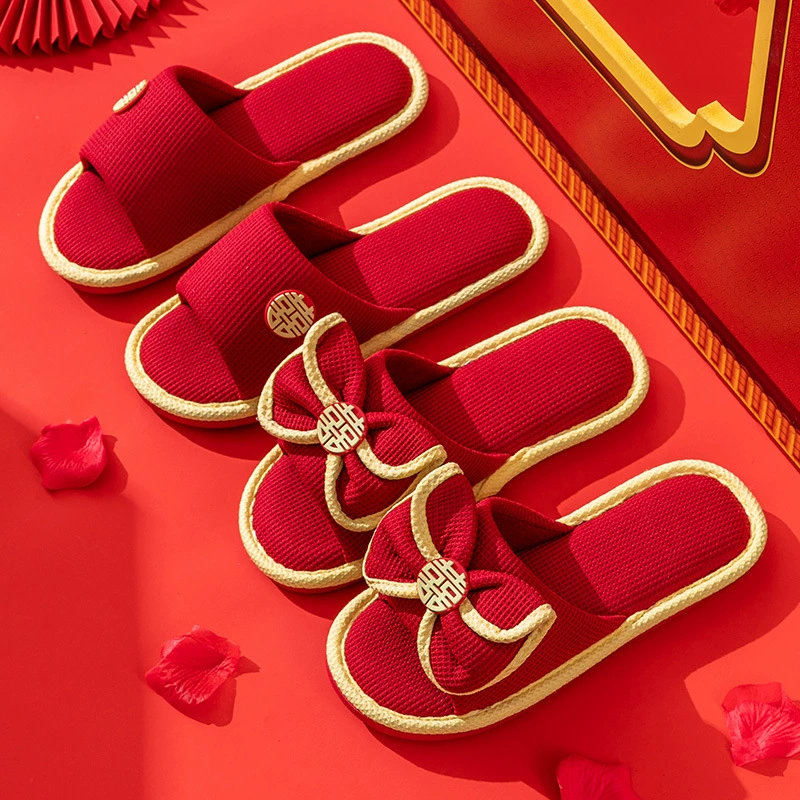 Свадебные тапочки женские весенние и осенние летние льняные тапочки большие красные праздничные пары в помещении