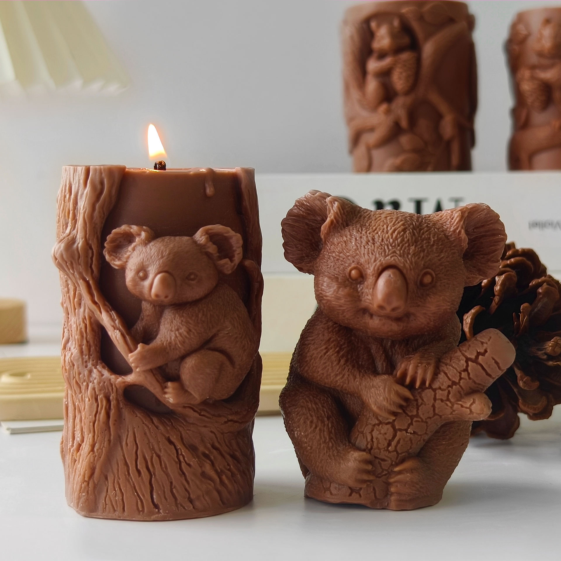 Molde de vela de aromaterapia de pilar redondo koala animal tridimensional ardilla diy yeso adorno abrasivo de silicona