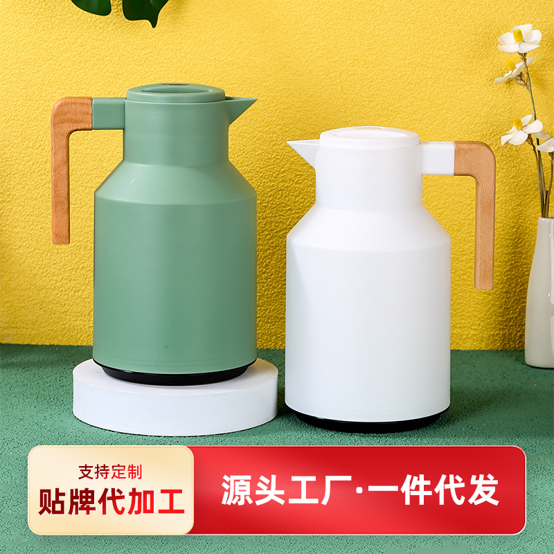 欧式木手柄保温水壶家用咖啡壶大容量玻璃内胆便携暖壶礼品保温瓶