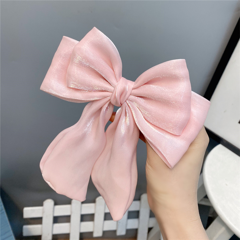 20g Weight Headwear Classification Wedding, Travel Occasion Plaid, Bow Knot Pattern Women'S Gender Sky Blue, Grey, Pink, Red, Yellow Color Fashion Long Streamer Mermaid Three-tier Big Bow Hairpin 13