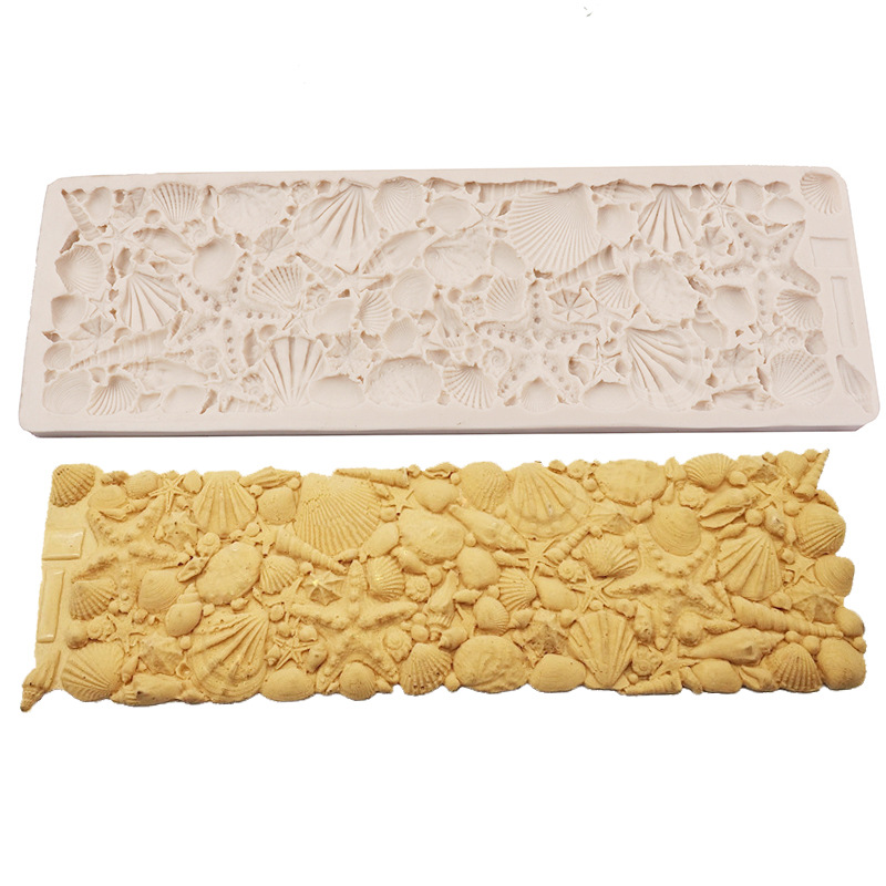 Molde de la torta grande Concha estrella de mar Shell fondant molde de silicona ritmo seco borde decoración molde de chocolate