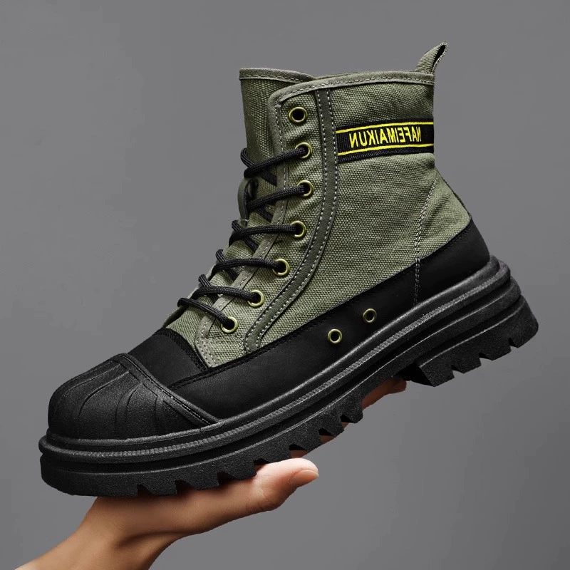 Мужские ботинки 2025 новые высокие рабочие ботинки с защитным носком, летние ботинки на толстой подошве, уличные ботинки из холста для пустыни