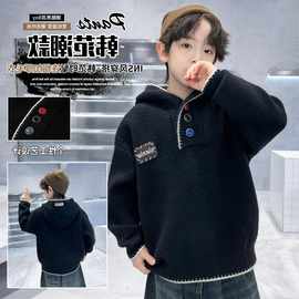 男童毛衣秋冬款儿童连帽针织衫中大童装男孩加厚打底衫上衣潮12岁