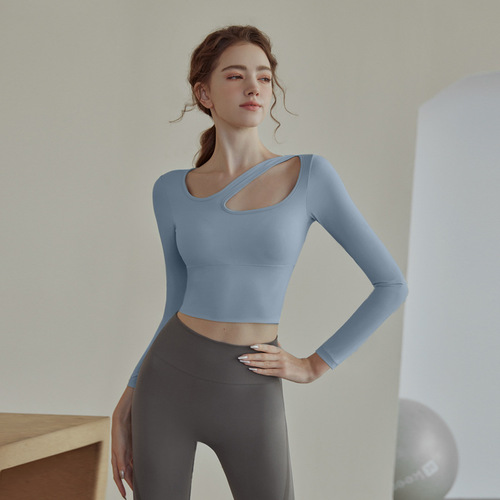 Cross-border sports fitness long-sleeved women's T-shirt Western running gym elastic quick-drying tight yoga top