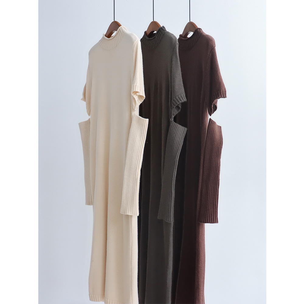 时髦袖套25秋冬澳绒针织连衣裙中长款打底裙百搭休闲直筒中袖长裙