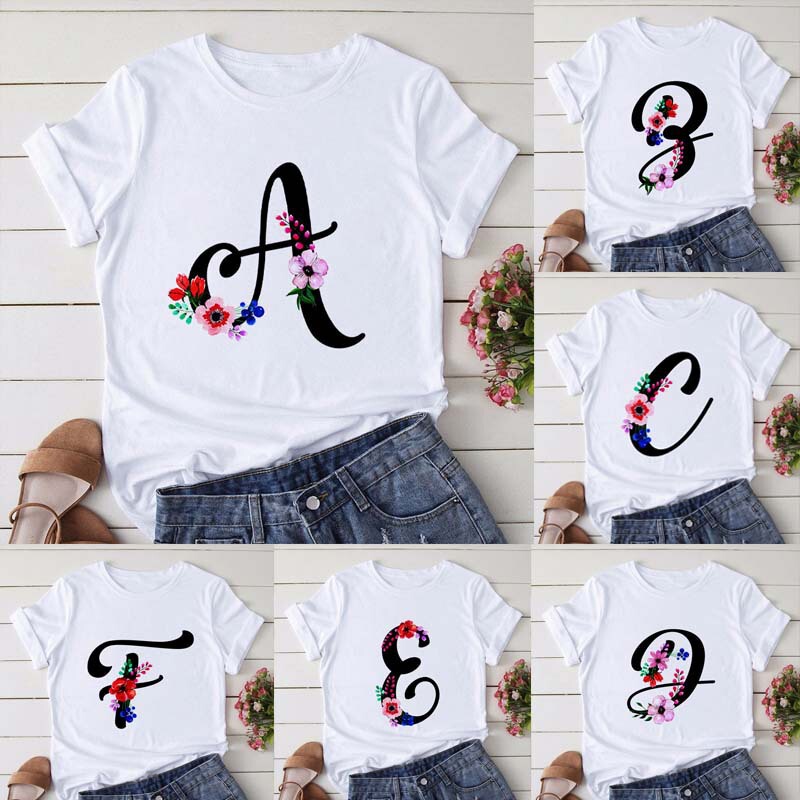 Cross-border plus size T-shirt 26 English letters butterfly printed T-shirt women's short-sleeved women's clothing