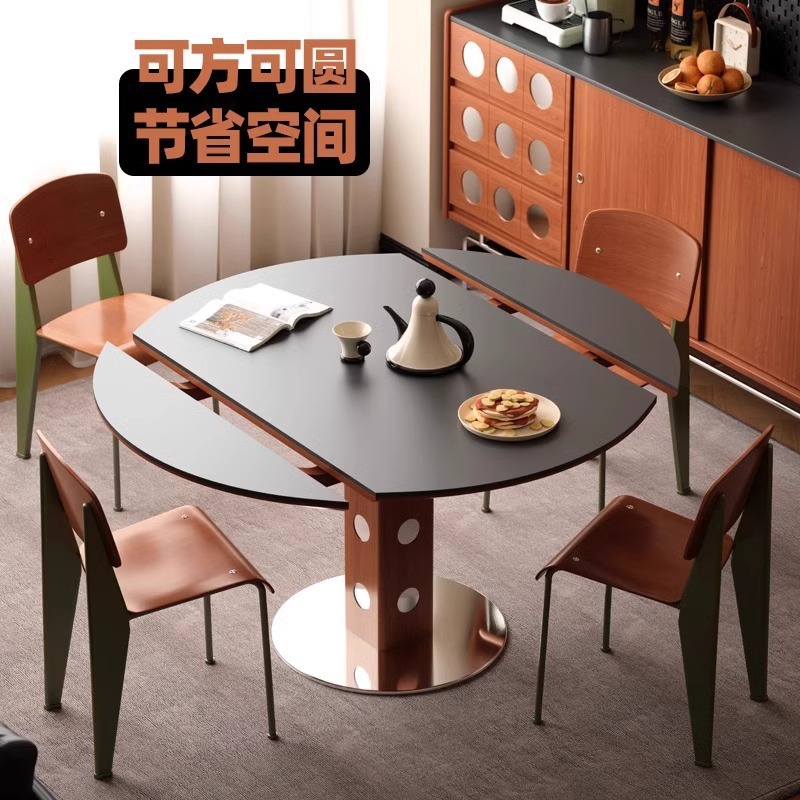 Medieval Style Solid Wood Bauhaus Functional Dining Table for Home Small Apartment Light Luxury Minimalist Berg Table Foldable Round Table
