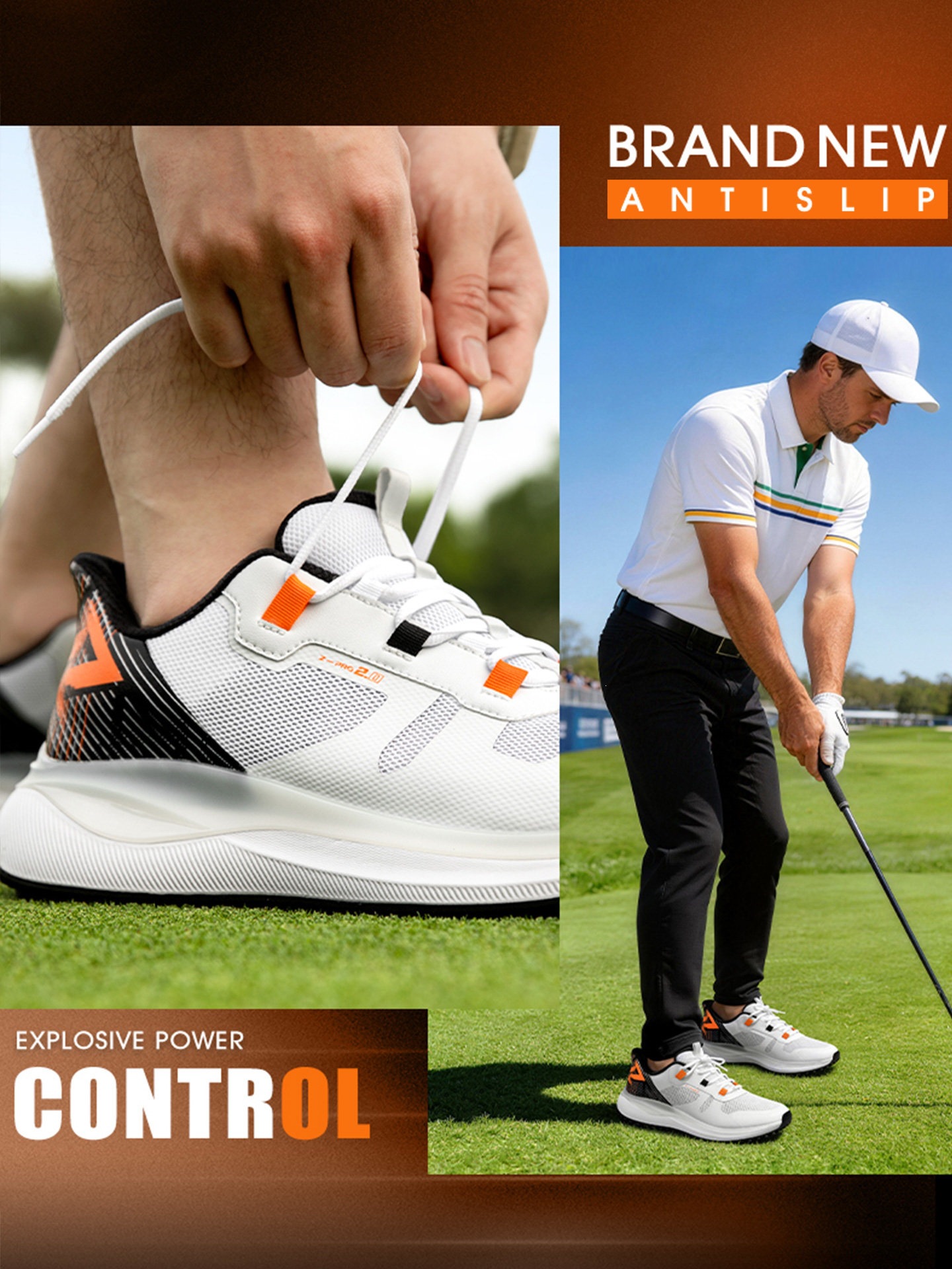 Giày golf nam PGM đế EVA đàn hồi cao, đinh chống trượt, thoáng khí — XZ461-Phong Mang Trắng [Đế giữa EVA đàn hồi cao/Đinh giày chống trượt bên bằng sáng chế/Mặt giày thoáng khí tản nhiệt] XZ461