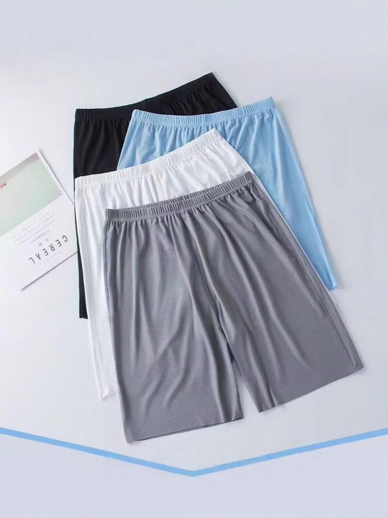 Camisas y menos ropa, pijamas ultraligeros, pantalones cortos para hombres, pantalones cortos para el hogar de seda de hielo, pantalones de cinco puntos, hombres sueltos elásticos de color sólido