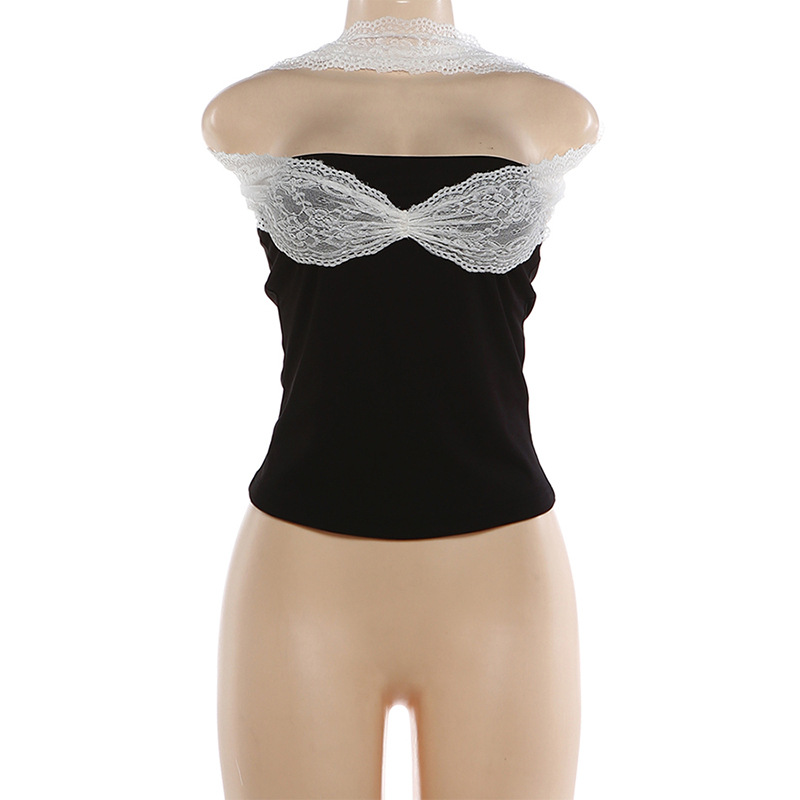 Women's Lace Patchwork Strapless Tank Top Slimming Vest Summer_voghion.com