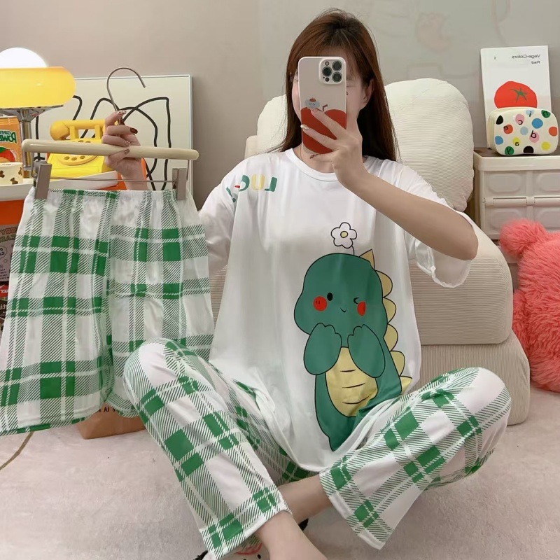 Pijamas de verano transfronterizos pijamas de leche de seda de tres piezas set de dibujos animados comercio exterior ropa para el hogar pantalones de mangas cortas lindos