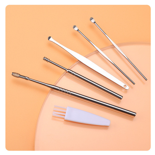 Stainless steel ear pick 6-piece set manufacturer wholesale ear pick spiral spring ear pick set ear picking tools