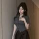 Two-piece Top Summer Korean V-shaped Tight Waist Tight Gray Short-sleeved Shirt Pure Desire JK Uniform Women's Shirt