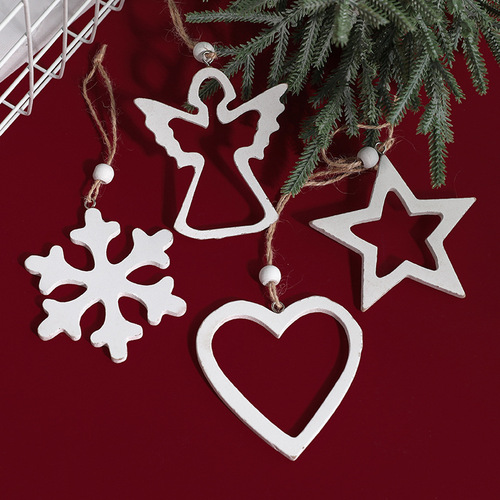 Christmas decoration wooden Christmas cut-out Christmas tree wooden heart pentagram snowflake angel hanger gift